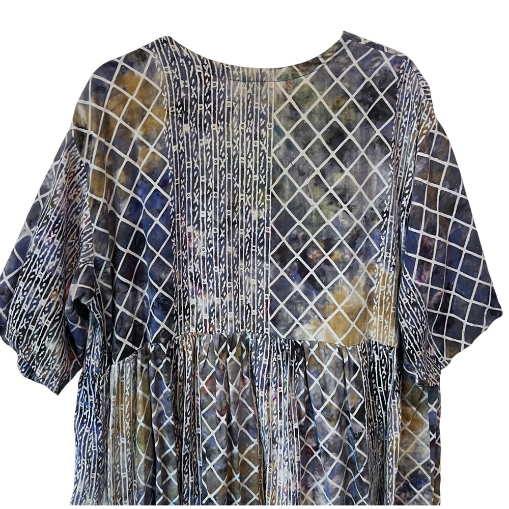 Laise Adzer Vintage Batik Lattice Print Babydoll Dress Blue Purple One Size READ - Picture 3 of 12